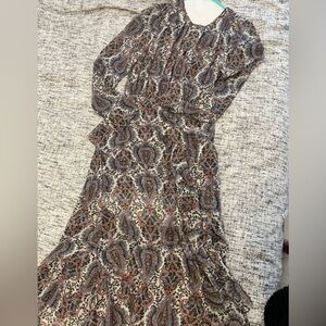Veronica Beard Sazan Long Sleeve Handkerchief Hem Paisley Dress